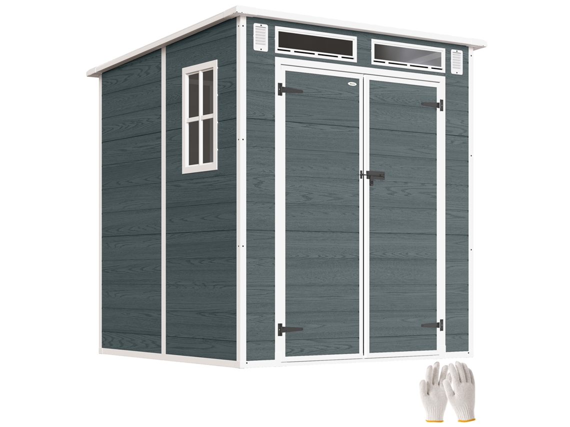 Galpão de Jardim S/MARCA, 2,89m², com janelas, porta dupla, ventilação, piso, fechadura, 182x182x196cm