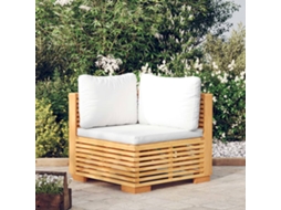 Vidaxl Sofá De Canto P/ Jardim C/ Almofadões Cor Creme Teca Maciça
