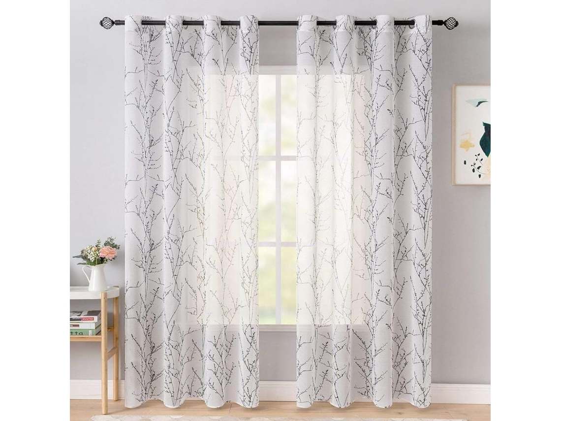 2026 cortinas Semitransparentes de Patrón Ramal 2 Paneles 140x245cm Negro Poliéster Elegantes Duraderas