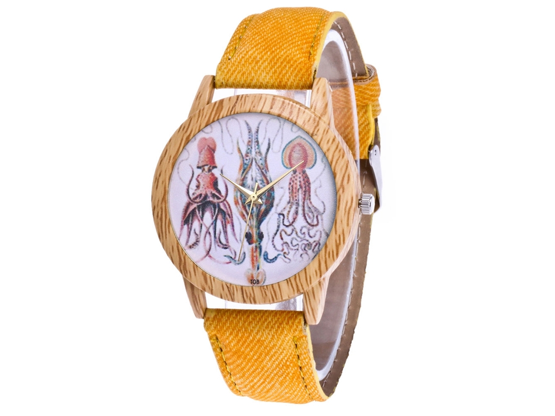 Relógio de casal casual de quartzo com pulseira simples de jeans (amarelo)