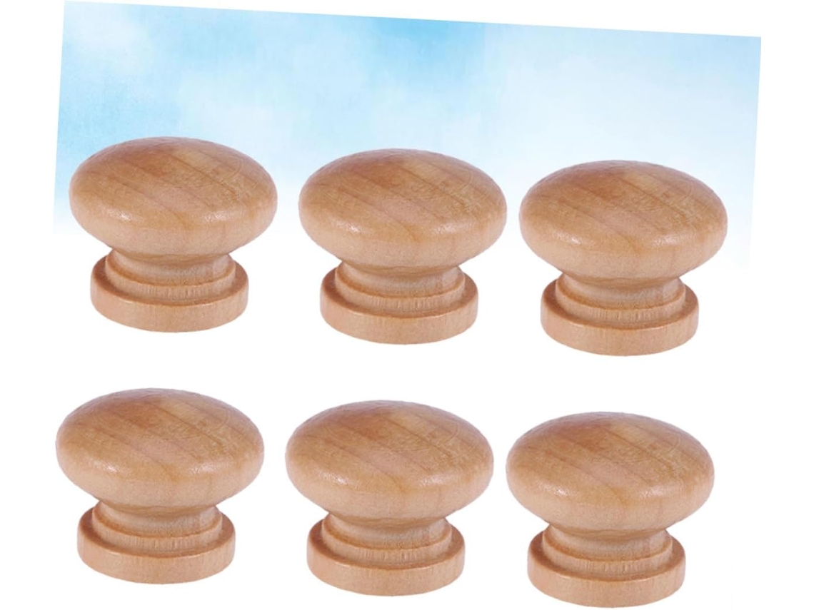 Puxador De Madeira Em Formato Cogumelo Para Armário, Com Furo Único, 6 Peças, Cor Cáqui