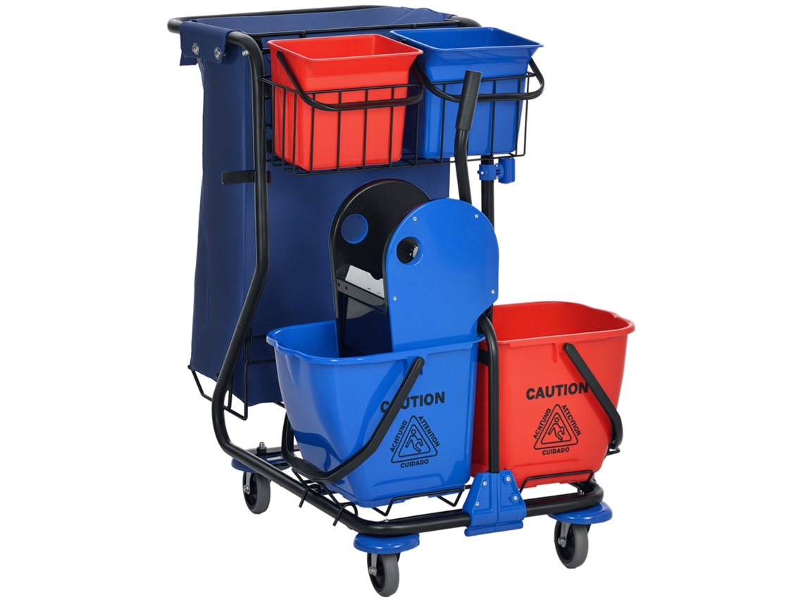 Carrinho Limpeza Profissional, Saco Lixo+2baldes 18l+2baldes 6l, 93x80x97cm, Vermelho Ch