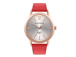 Relógio de pulso feminino simples em couro, moderno e casual (vermelho)