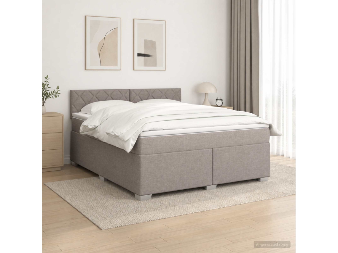 Vidaxl Cama Box Spring Com Colchão E Led Cinzento-acastanhado Tecido
