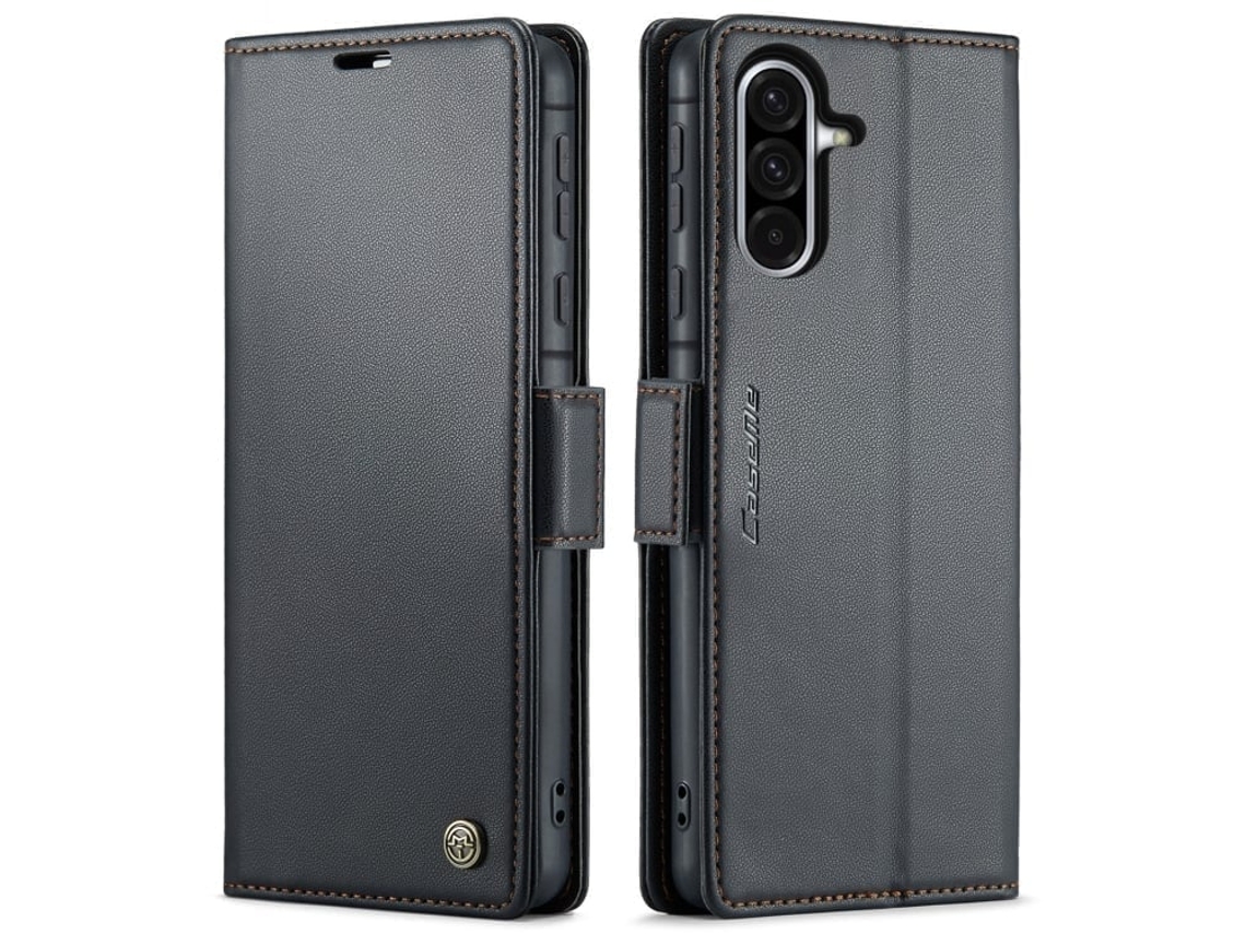 Capa Para Samsung Galaxy A56 De Couro Com Fecho Borboleta Textura De Lichia E Proteção Rfid Antirroubo Preta