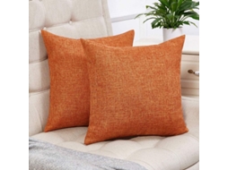 Rebe-funda De Almofada Lino Rústico Naranja Decorativa 45x45cm Para Sofá Pack De 2