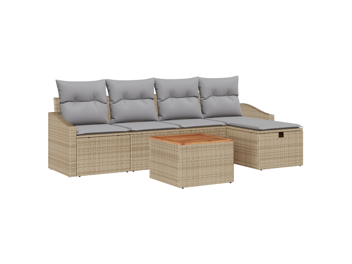 Conjunto 6 Sofá De Jardim Vidaxl Bege Vime Pe (55 X 55 X 37 Cm)