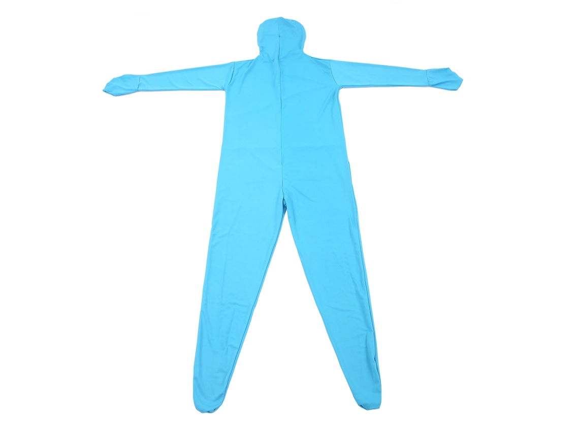 Macacão azul elástico e respirável para fotografia Chroma Key, ideal para efeitos especiais e cinema.