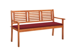 Vidaxl Banco De Jardim 3 Lugares C/ Almofadão 150 Cm Eucalipto Maciço