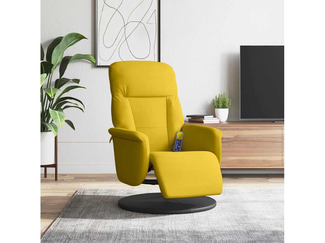Vidaxl Cadeirão De Massagens Reclinável C/ Apoio De Pés Veludo Amarelo