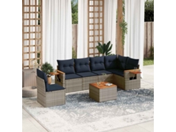 Vidaxl 7 Pcs Conjunto Sofás P/ Jardim C/ Almofadões Vime Pe Cinzento