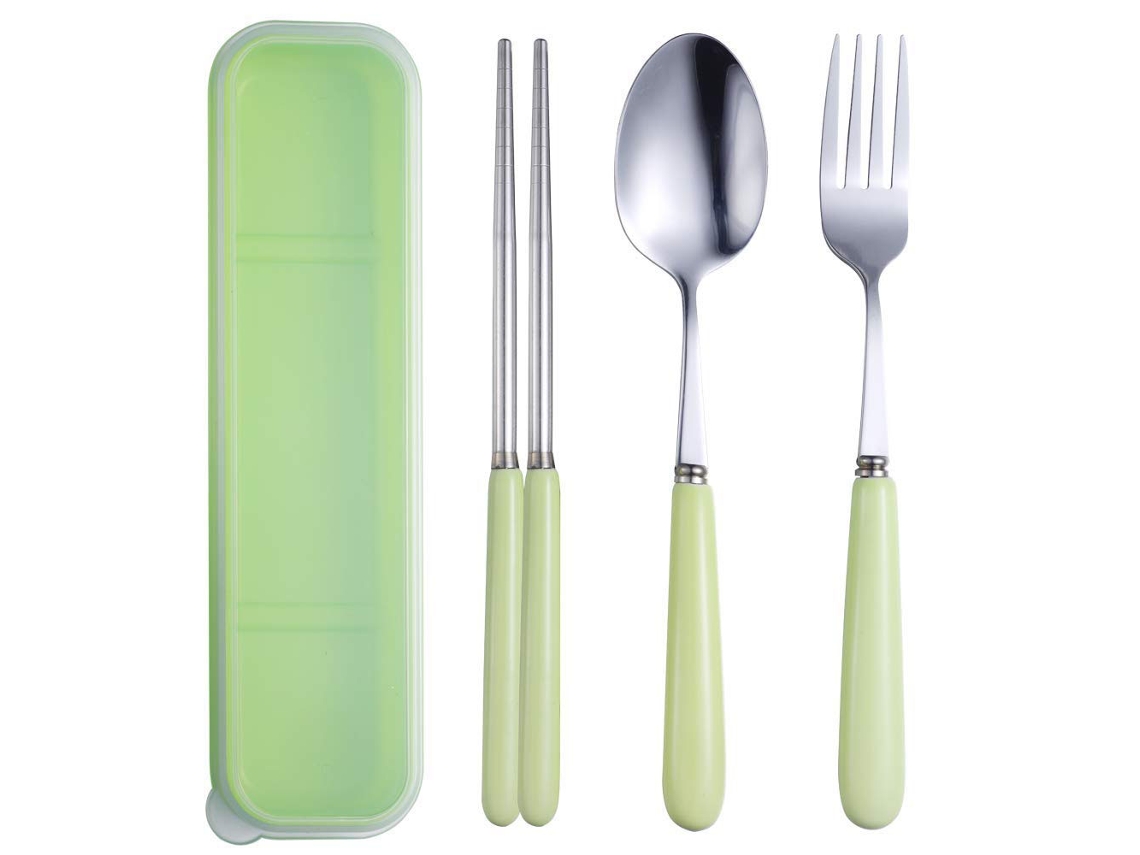 Conjunto de Talheres Reutilizáveis 3 Peças Cerâmica Aço Inoxidável Garfo Colher Pauzinhos Utensílios Viagem Portátil para Vi UISAVE