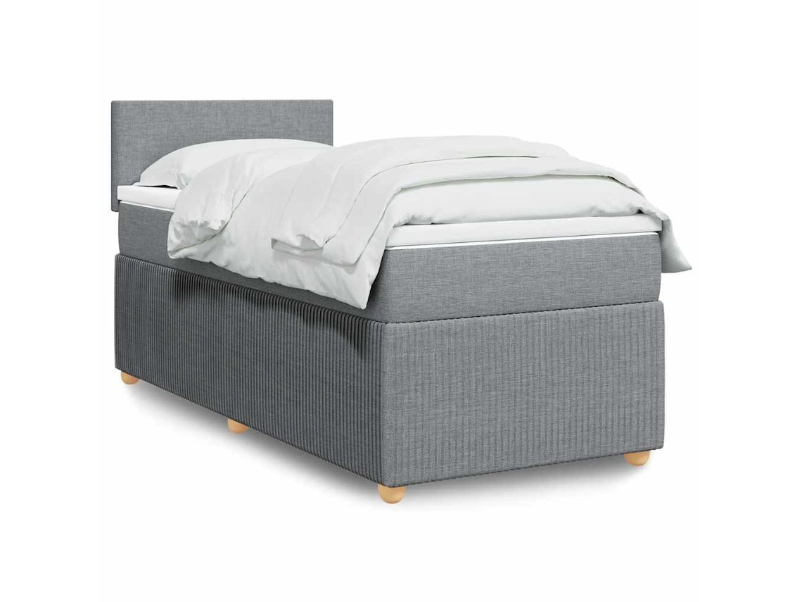 Cama Com Molas/colchão 100x200 Cm Tecido Cinzento-claro