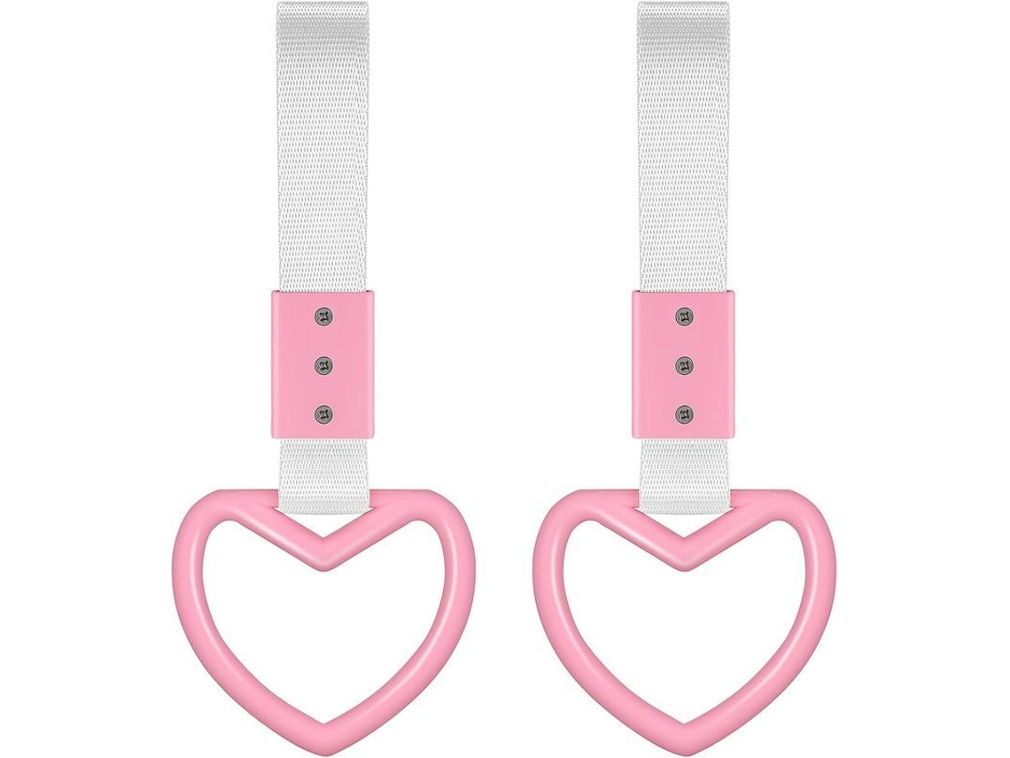 2 Cintas Corazón Para Mango De Coche Con Cordón Plata Rosa, Colgantes Decorativos Para Interiores Y Exteriores De Vehículos