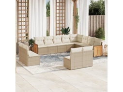 Vidaxl 12 Pcs Conjunto De Sofás P/ Jardim Com Almofadões Vime Pe Bege