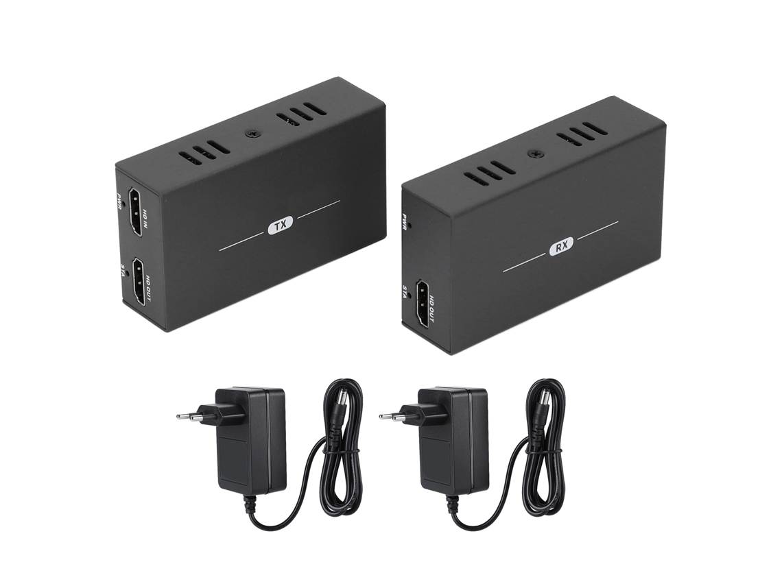 Kit Extensor Hdmi Transmissor E Receptor 150m 1080p 60hz Sobre Cabo Ethernet Cat5e Cat6 Preto