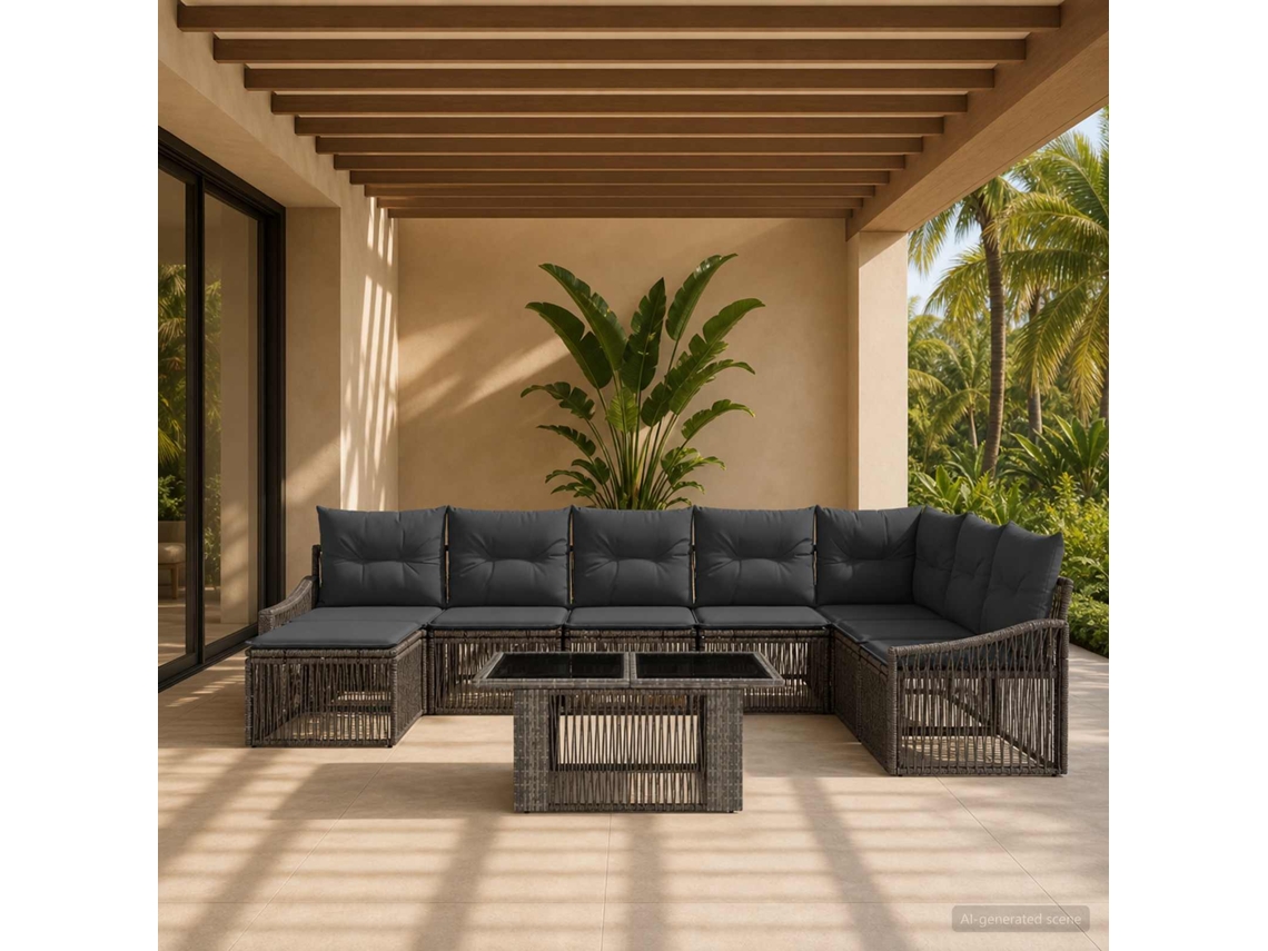 Vidaxl Conjunto De Sofá De Jardim 9 Unid. Cinza E Cinza Escuro Vime Pe