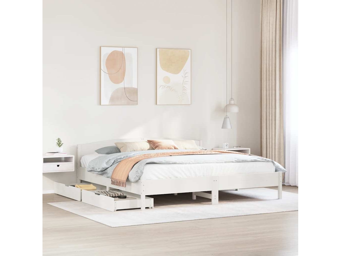 Vidaxl Cama Sem Colchão 180x200 Cm Madeira De Pinho Maciça Branco
