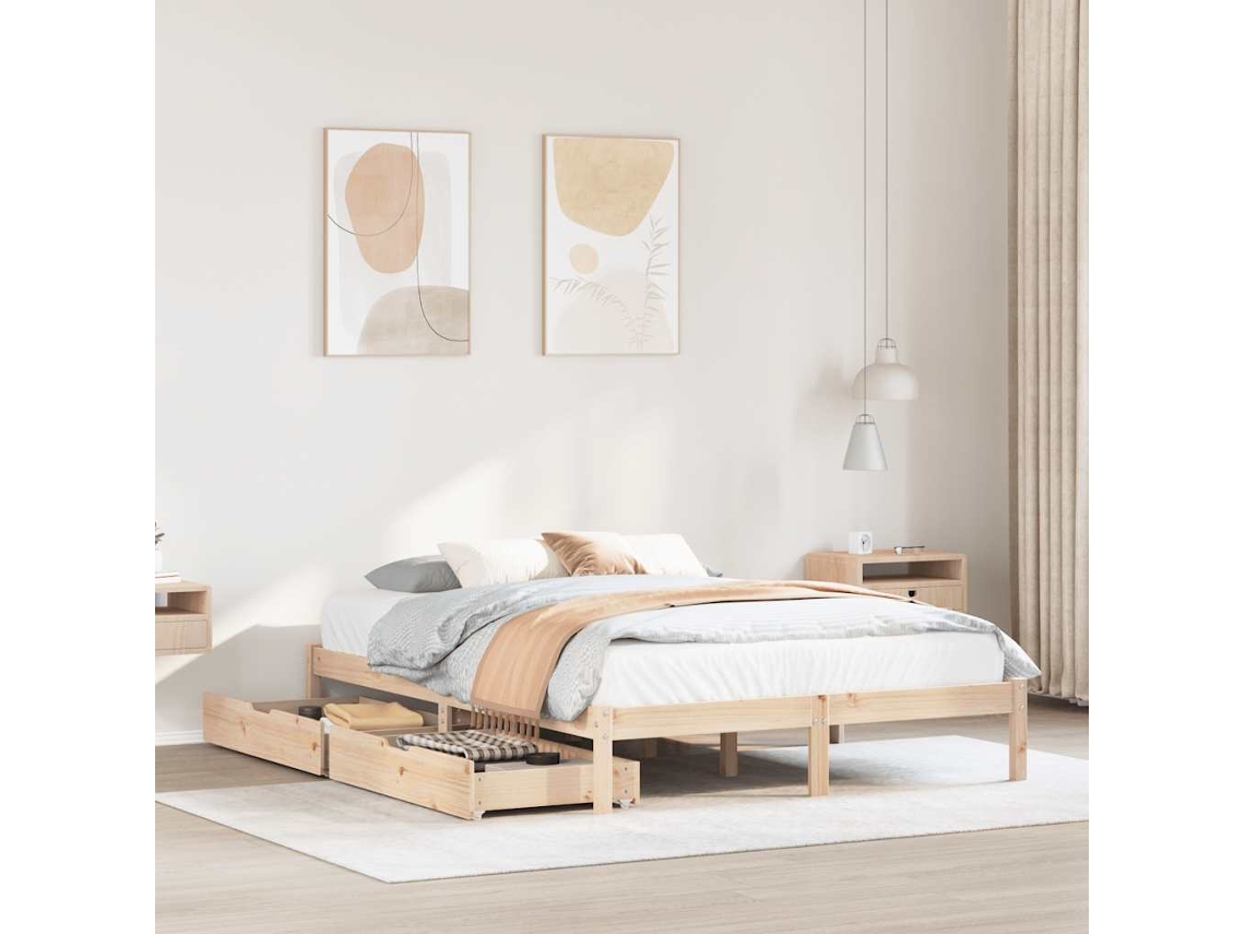 Cama Sem Colchão 140x190 Cm Madeira De Pinho Maciça