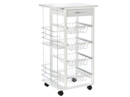 Carrinho de Cozinha Vista com gaveta, 4 cestos e prateleiras laterais, 47x37x83cm, branco