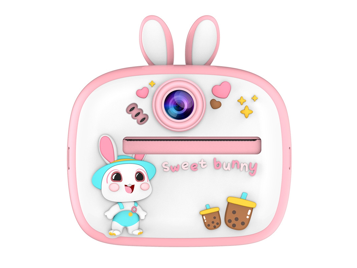 Câmera Instantânea Infantil: Giftam300 Câmera Coelho Rosa + 2 Rolos de Papel para Impressora + Cordão YUNZII