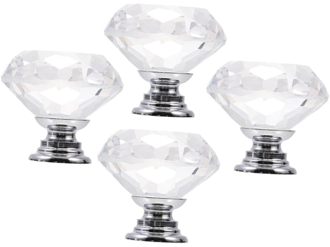 Conjunto De 4 Puxadores Cristal Para Armário, Com Furo Único, Em Vidro
