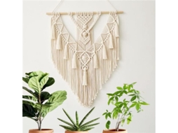 Tapete de Macramê em Algodão, Tecido à Mão, com Pompons, Decoração Artesanal para Quarto, Sala, Apartamento