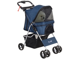Carrinho Para Escuro Animais De Estimação Dobrável Com Capô Ajustável Cesta Armazenamento 74x46x94 Cm Azul