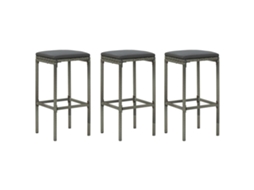 Vidaxl Bancos De Bar Com Almofadões 3 Pcs Vime Pe Cinzento
