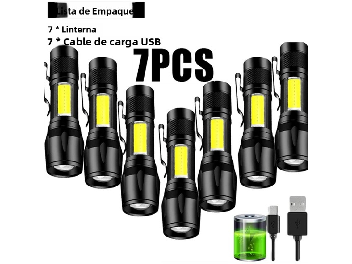 (7 Unidades) Lanterna Tática Led Recarregável, Portátil, Com Clipe Para Caneta, À Prova D'água.