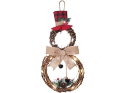 Guirlanda de Natal Iluminada 40x20cm com Boneco de Neve, Chapéu e Laço | S/MARCA