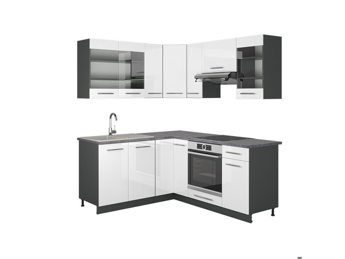 Cozinha de canto Fame-Line, 160 x 60 cm sem bancada, branco brilhante/Antracite, Vicco