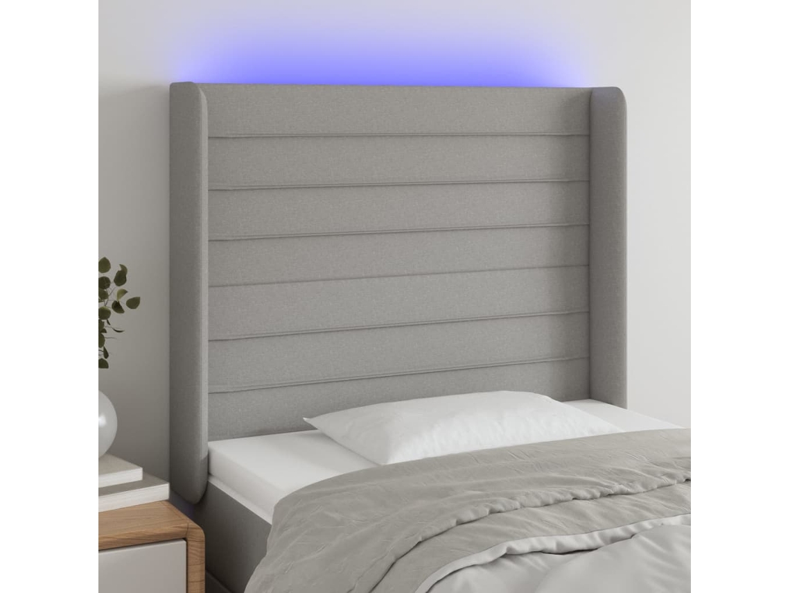 Vidaxl Cabeceira Cama C/ Luzes Led Tecido 103x16x118/128cm Cinza-claro