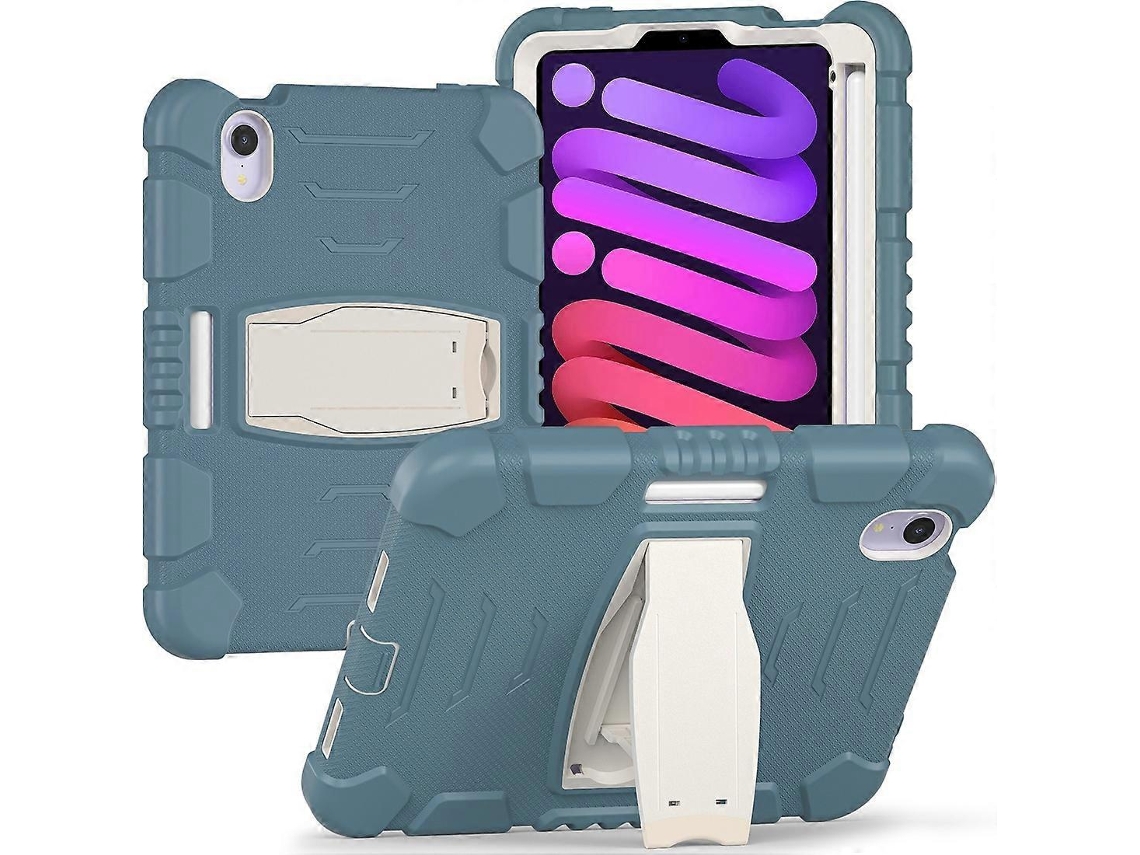 Capa De Silicone Híbrida De Policarbonato Resistente Com Tripla Camada De Proteção Para Ipad Mini 6 / Mini 2024 E Suporte Integrado.