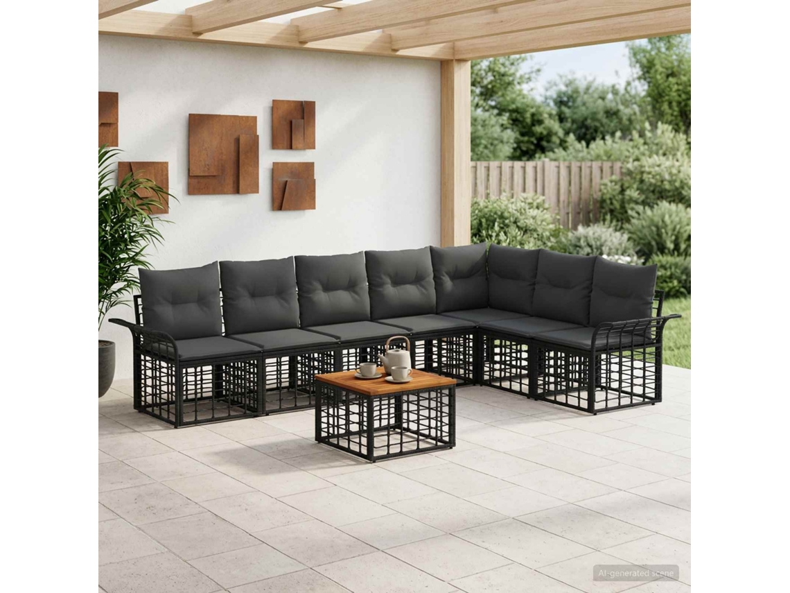 Vidaxl Conjunto De Sofás Para Exterior 8 Unid. Preto E Cinza Escuro