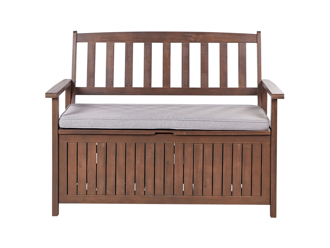 Banco De Jardim Com Almofada Beliani Sovana De Madeira De Acácia Cinzento Claro 120x60x91