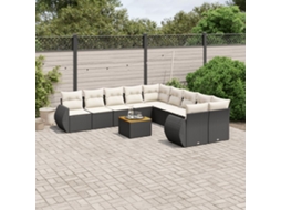 11 Pcs Conjunto Sofás De Jardim C/ Almofadões Vime Pe Preto Dkd Home Decor