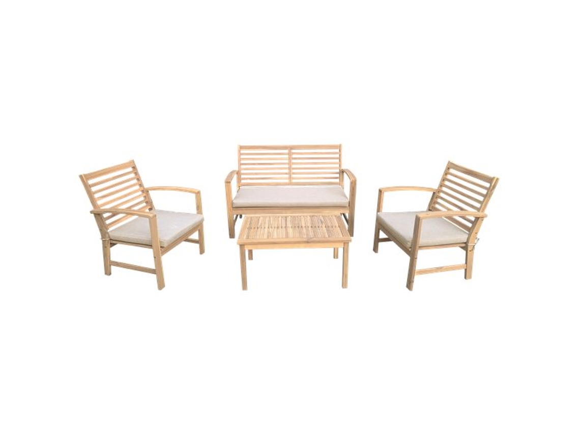 Conjunto de Mobiliário de Jardim de Acácia Goa 4 Lugares com Almofadas em Areia