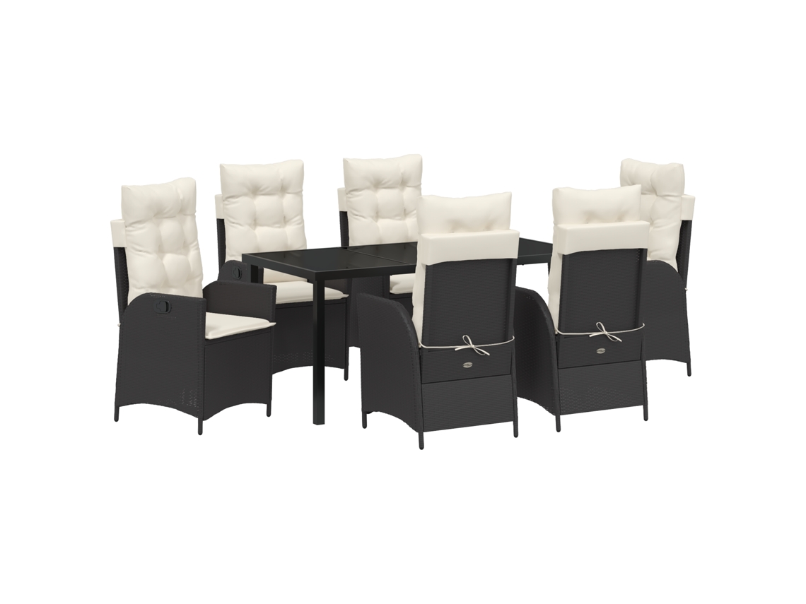 Conjunto 7 De Jantar De Jardim Com Almofadas Vidaxl Preto Rattan Poliéster
