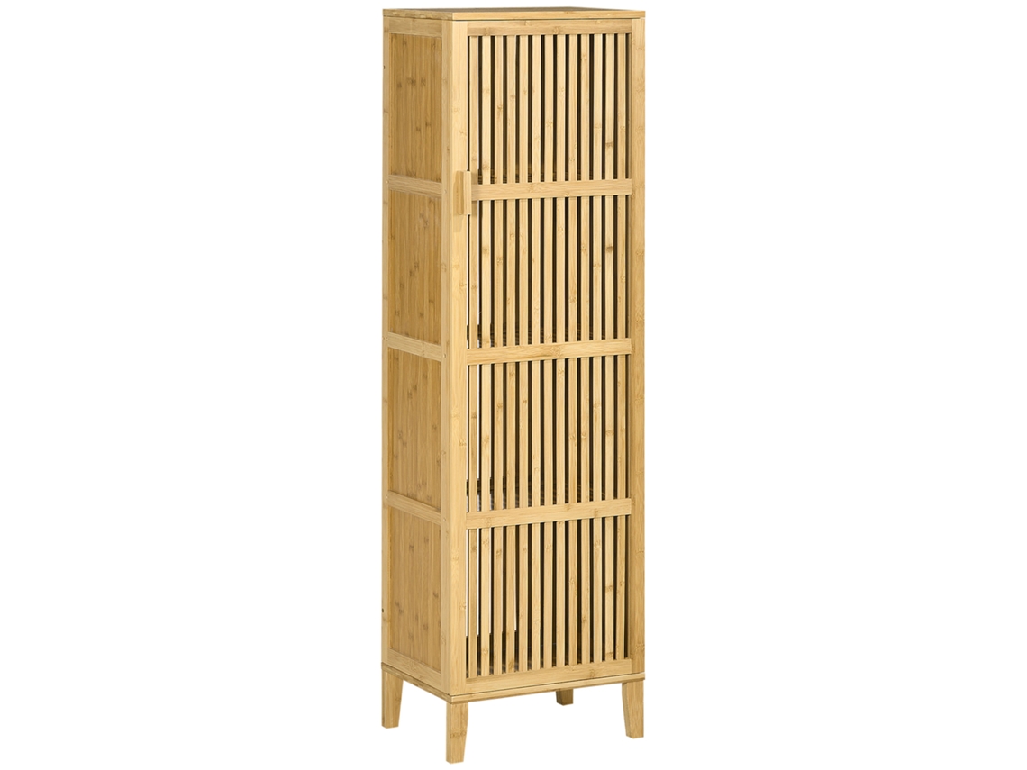 Móvel de Armazenamento em Bambu com Prateleiras e Porta com Design Ripado, 40 X 30 X 140 Cm VISTA