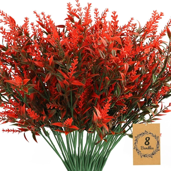 8 Flores Artificiais de Lavanda Vermelho alaranjadas para o Outono, Resistentes Aos Raios Uv. AQUAFORGE