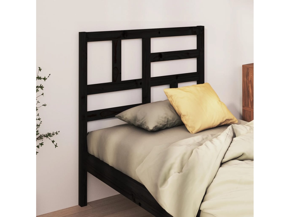 Vidaxl Cabeceira De Cama 81x4x104 Cm Pinho Maciço Preto
