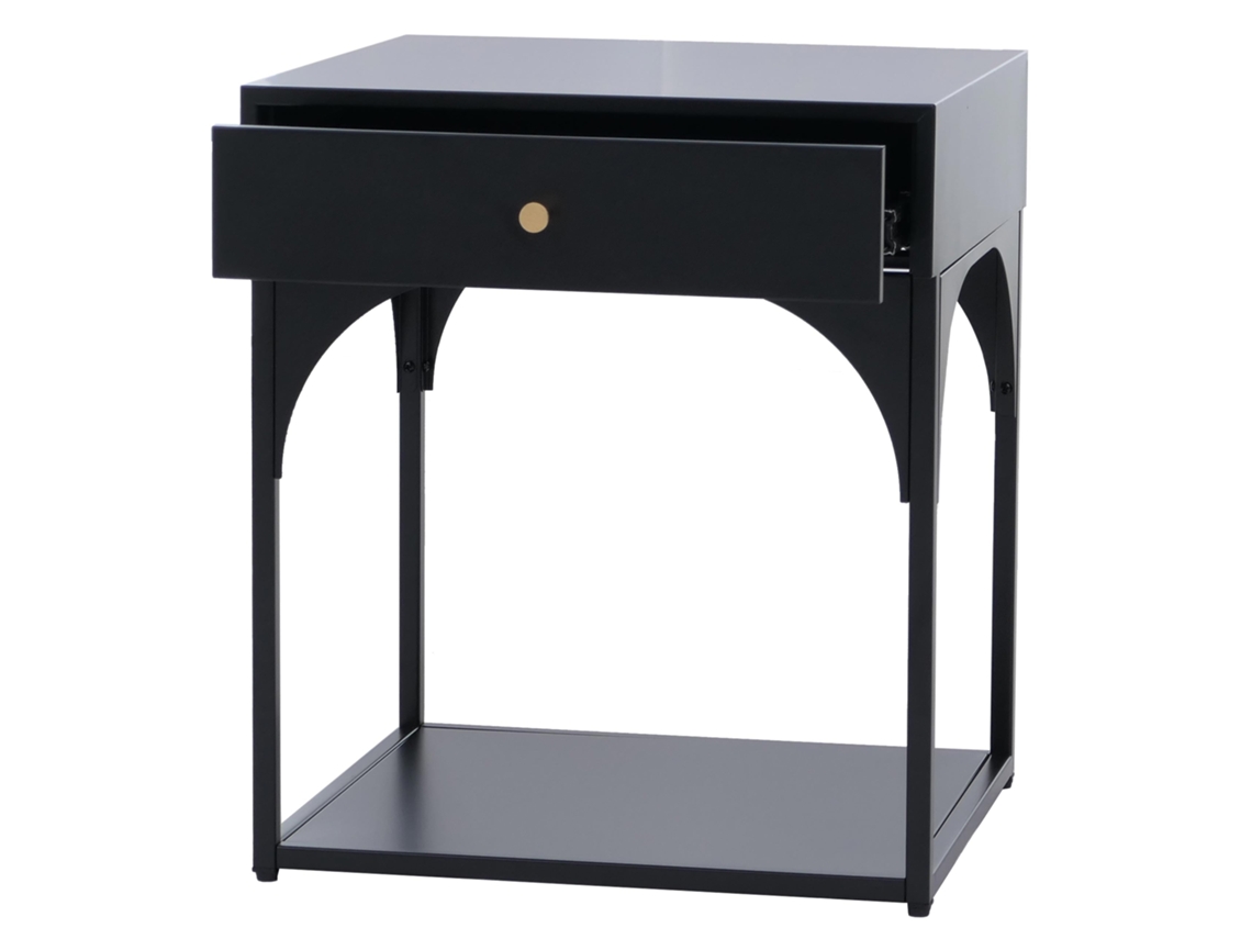 Mesa de cabeceira com armário e compartimento aberto 50x43x41 cm em aço termolacado preto 04_0008871