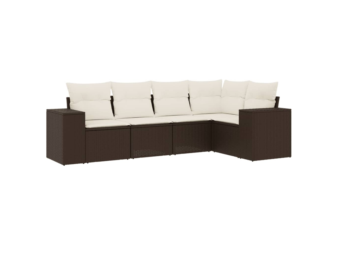 Conjunto de 5 Sofás de Jardim com Almofadões Vime Pe Castanho MAISON EXCLUSIVE (5 pcs)