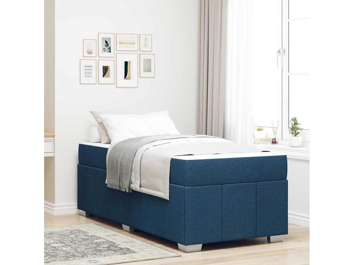 Vidaxl Estrutura Da Cama Com Colchão Azul 120 X 190 Cm Tecido