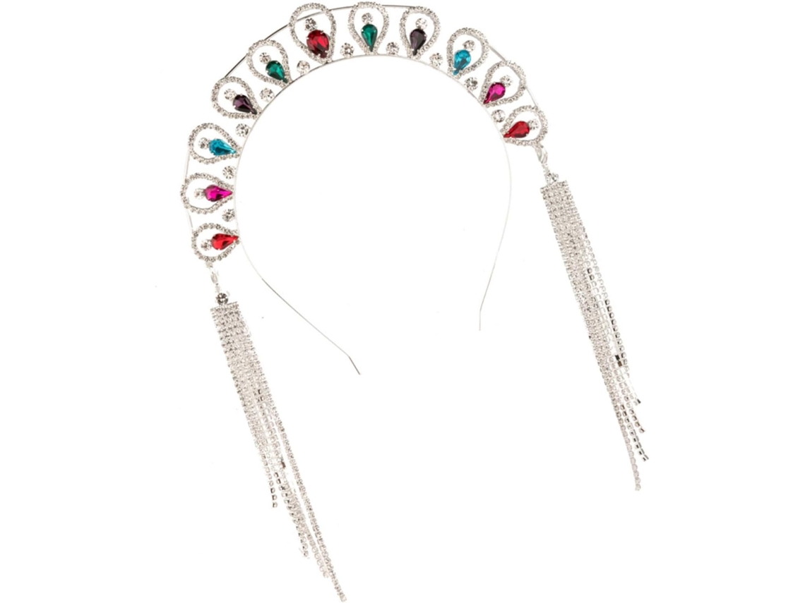 Tiara Elegante Com Strass Para Casamento, Acessório De Cabelo Chique Com Franjas Coloridas Para Meninas E