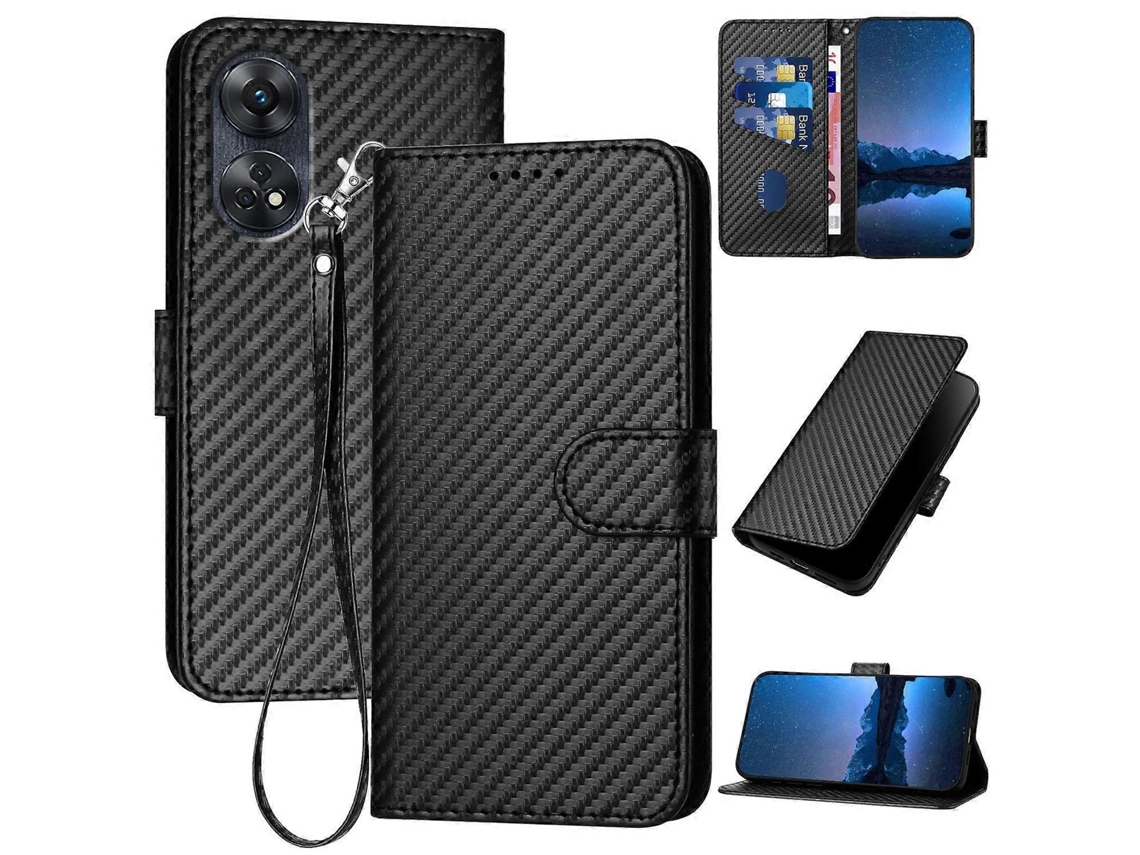 Capa De Celular De Couro Com Fivela De Fibra De Carbono E Cordão Yx0070