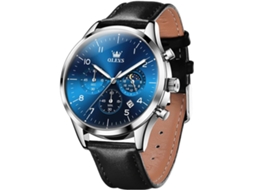 Lurelia Relógio Cronógrafo Masculino, Movimento De Quartzo, Luminoso, Couro, Preto E Azul