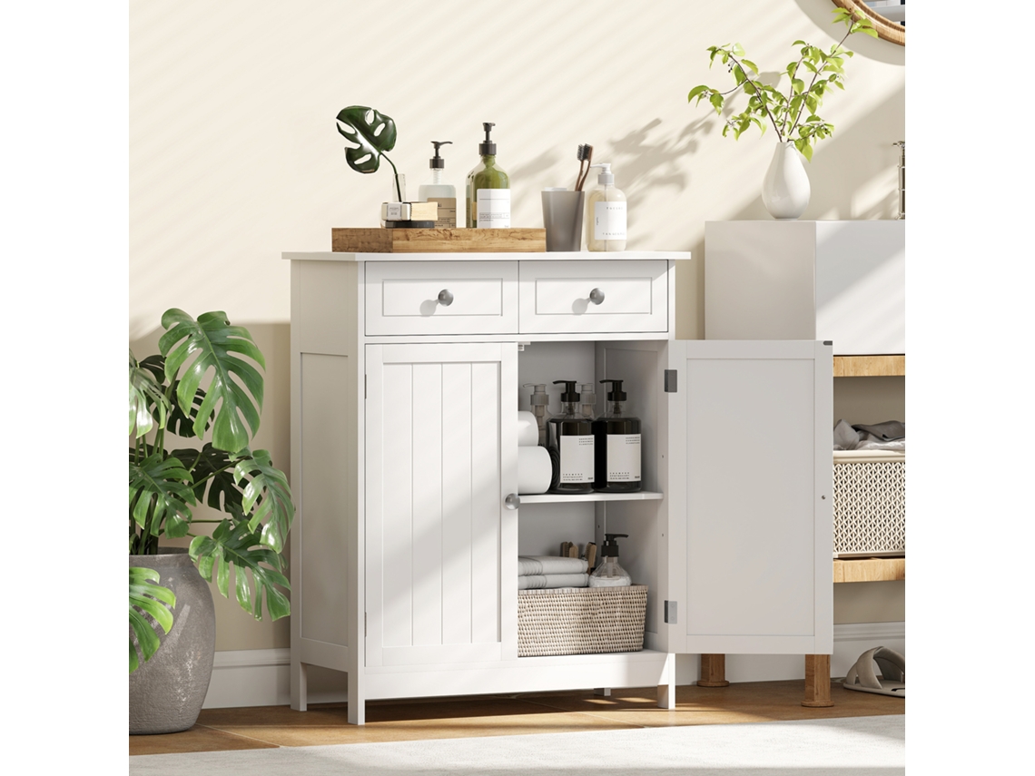 Armário Auxiliar C.banho com 2 Gavetas 2 Portas e Prateleira Ajustável Moderno 60x30x75cm Branco
