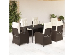 Vidaxl 7 Pcs Conjunto Jantar P/ Jardim C/ Almofadões Vime Pe Castanho